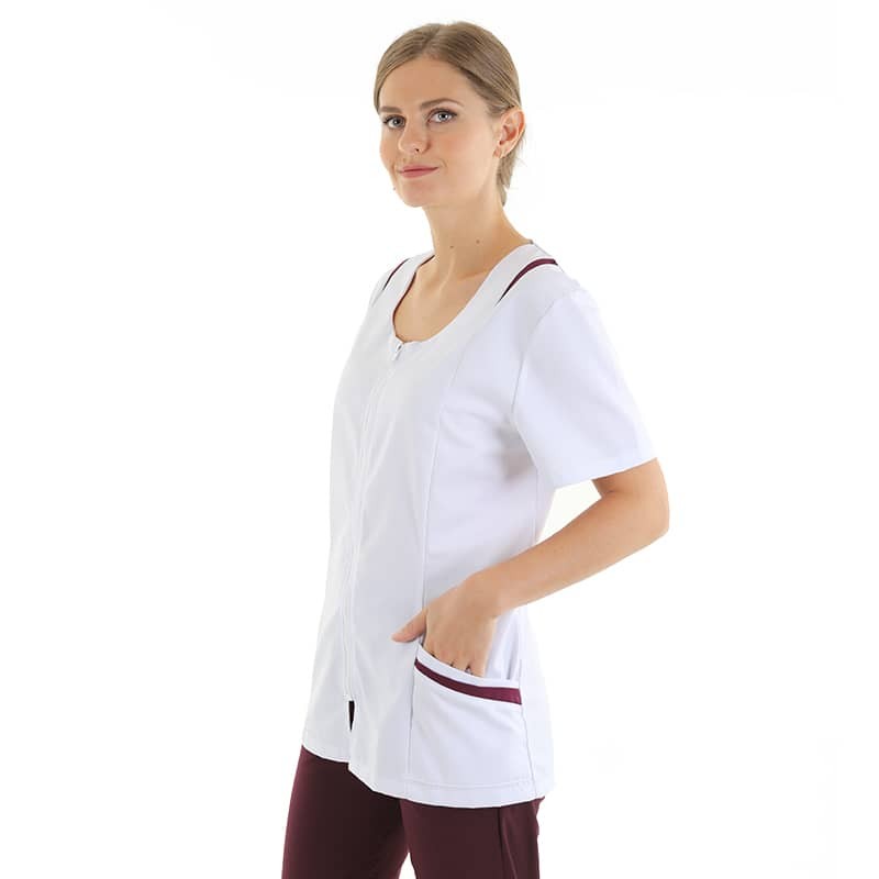 Women's Medical Blouse Short Sleeves White Plum