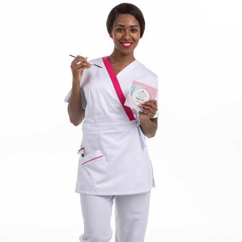 White and Pink Wrap-Over Beautician Blouse