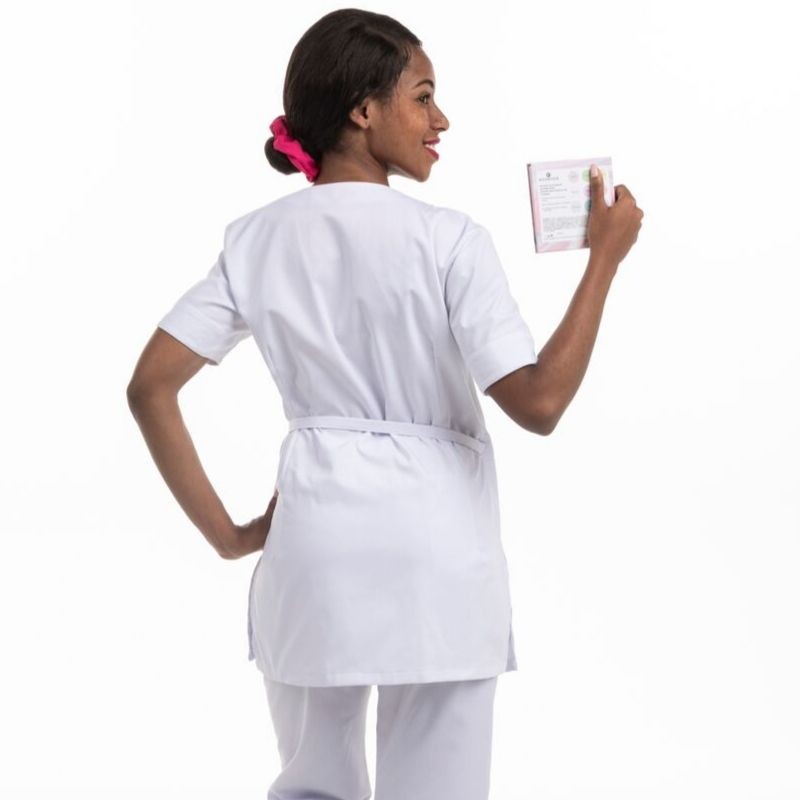 White and Pink Wrap-Over Beautician Blouse