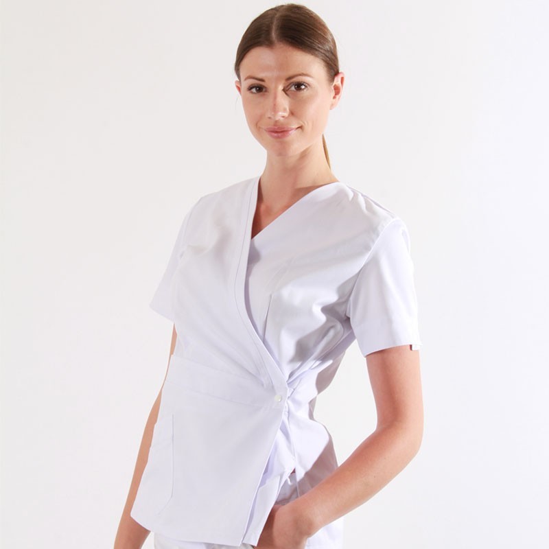 Women's Short Cut Beautician Blouse with Crossover Closure
