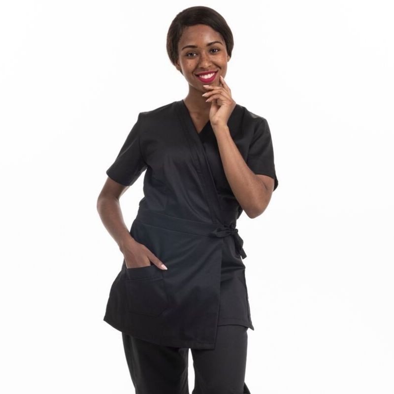 Long White Wrap-Over Beautician Blouse