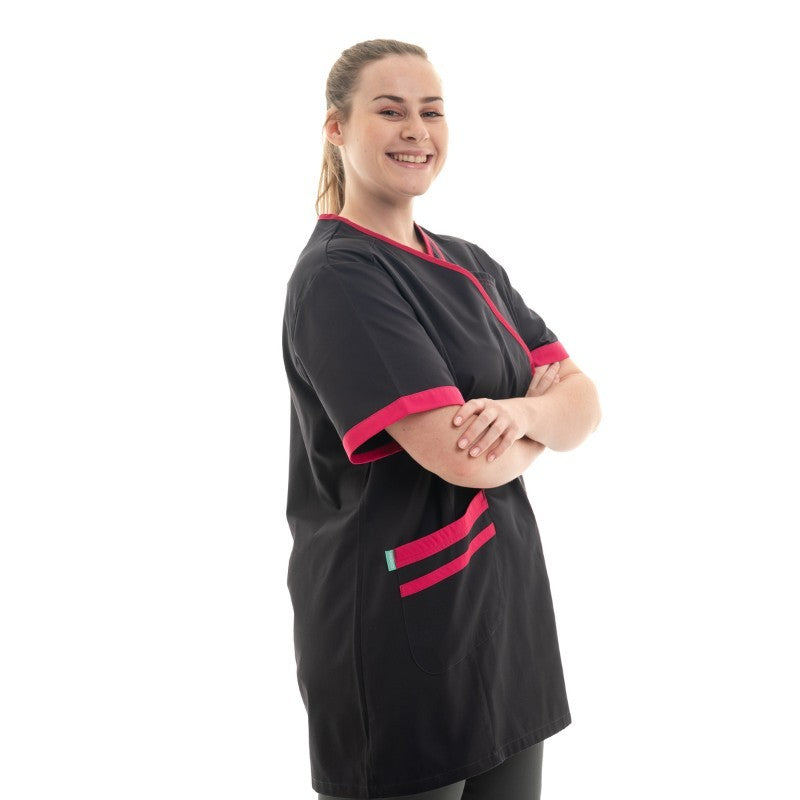 Women's Short Sleeve Medical Blouse Lilee Charcoal Grey and Pink
