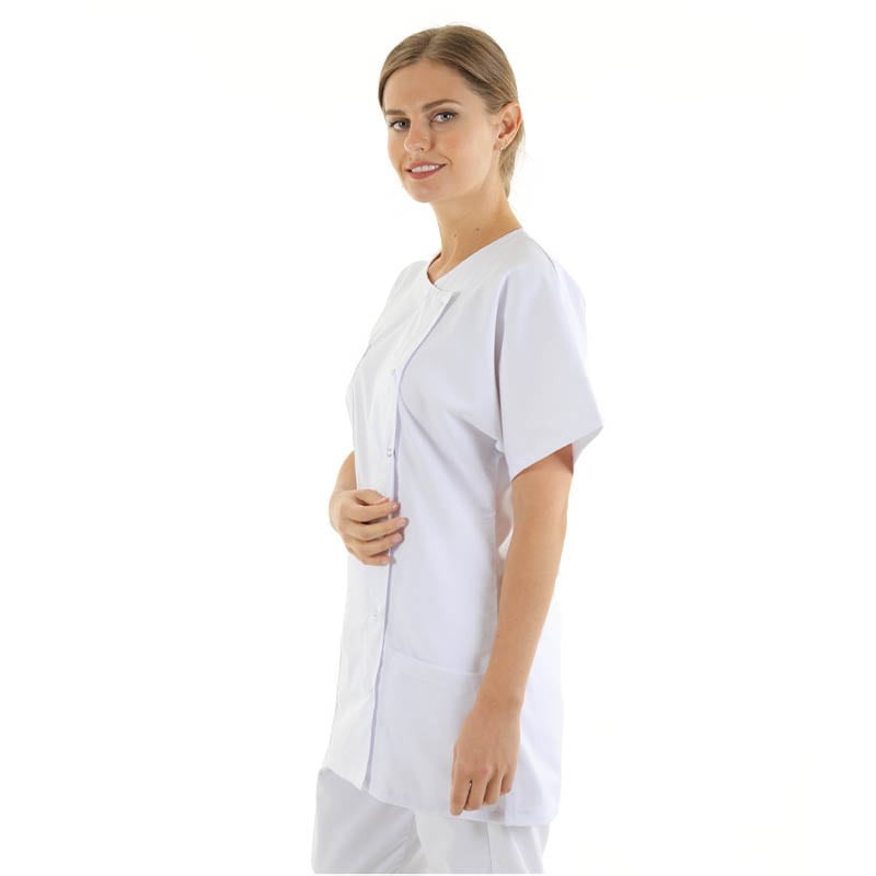 Asymmetric White Medical Blouse Washable at 75 degrees