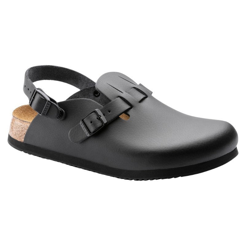 Black Natural Leather Work Clogs with KAY SL Strap