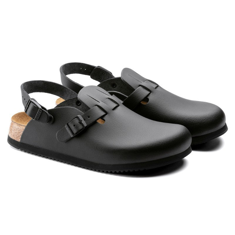 Black Natural Leather Work Clogs with KAY SL Strap