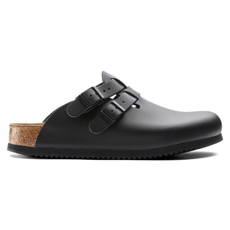 Black Natural Leather Work Clogs with KAY SL Strap