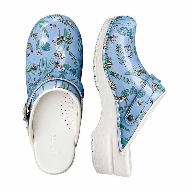 Women's Blue Medical Clogs with Zebra Pattern