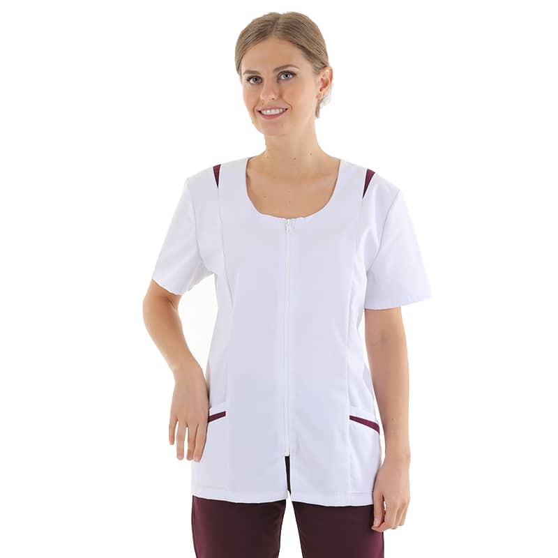 Women&#39;s Medical Blouse Short Sleeves White Plum