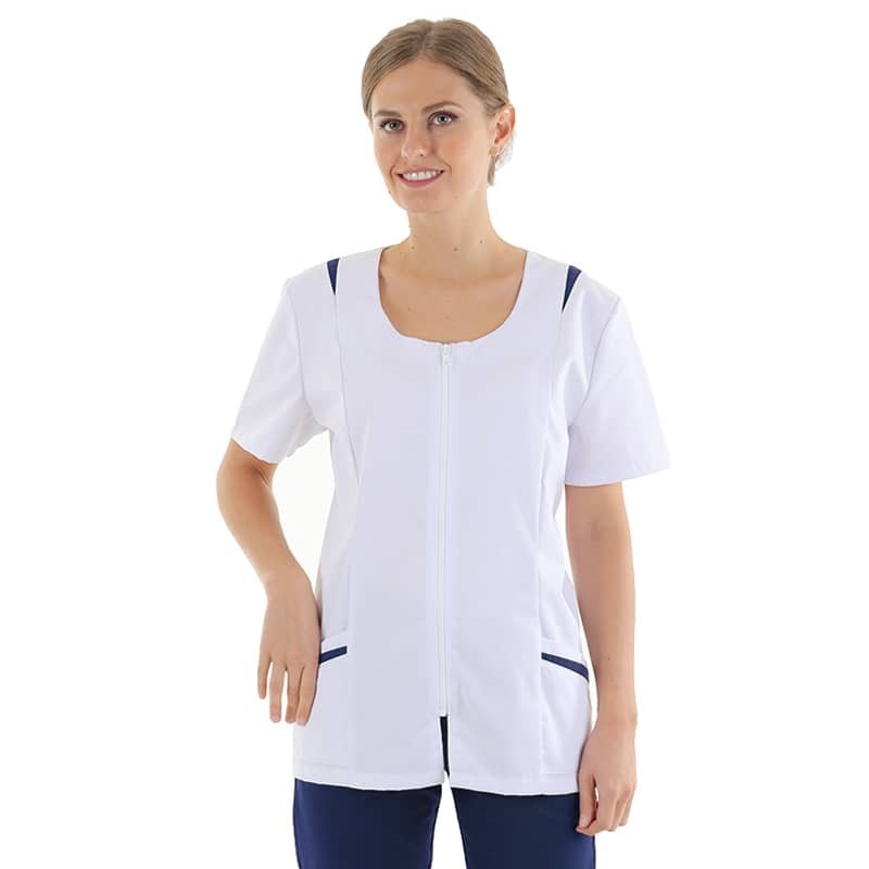 Women's Medical Blouse Short Sleeves White Plum