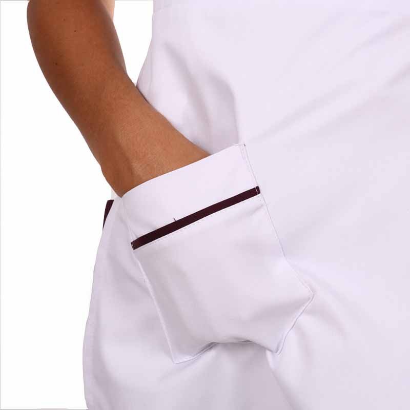 White and Burgundy Wrap-Over Beautician Blouse