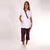White and Burgundy Wrap-Over Beautician Blouse