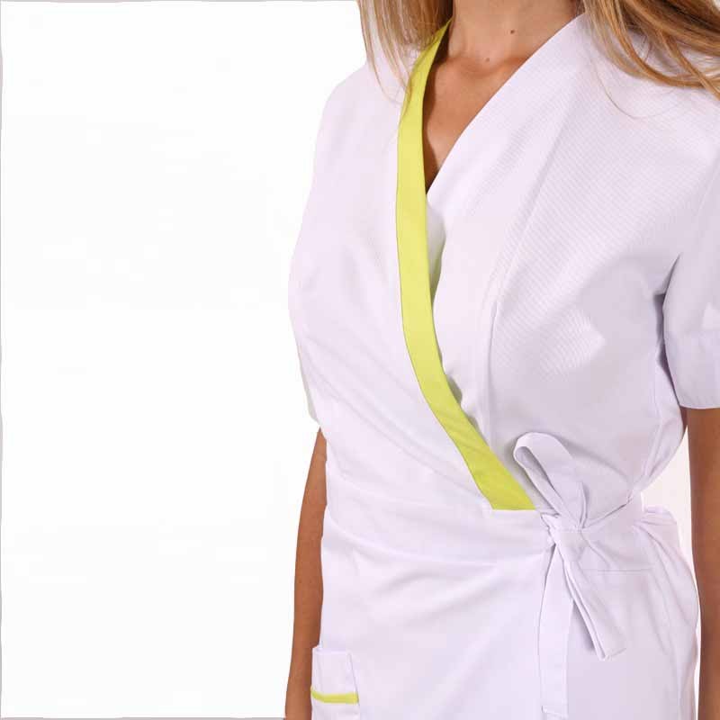 Women's Beautician Blouse, White and Lime Green, Inès Model - MANELLI