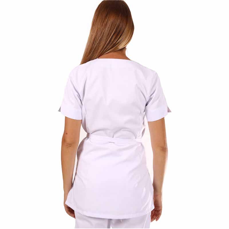 Women's Beautician Blouse, White and Lime Green, Inès Model - MANELLI