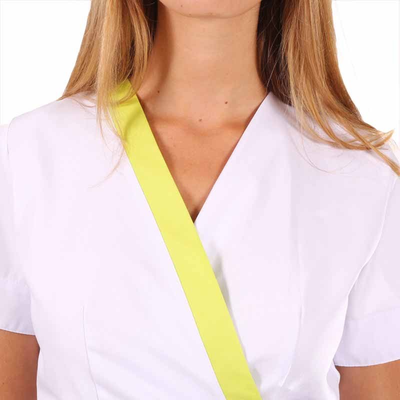 Women's Beautician Blouse, White and Lime Green, Inès Model - MANELLI