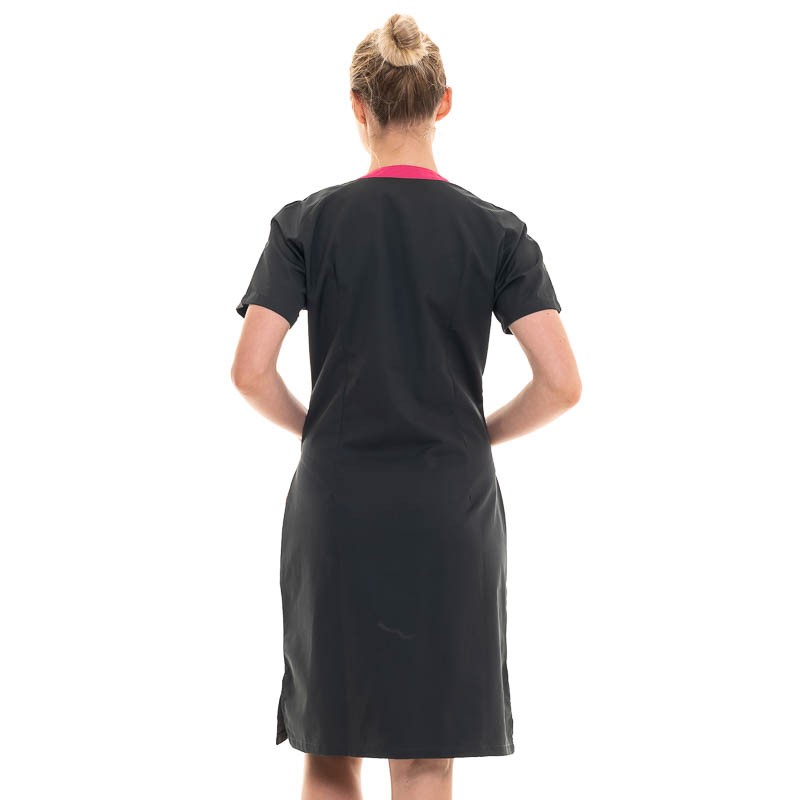 Women's Short-Sleeved Work Blouse in Charcoal and Raspberry