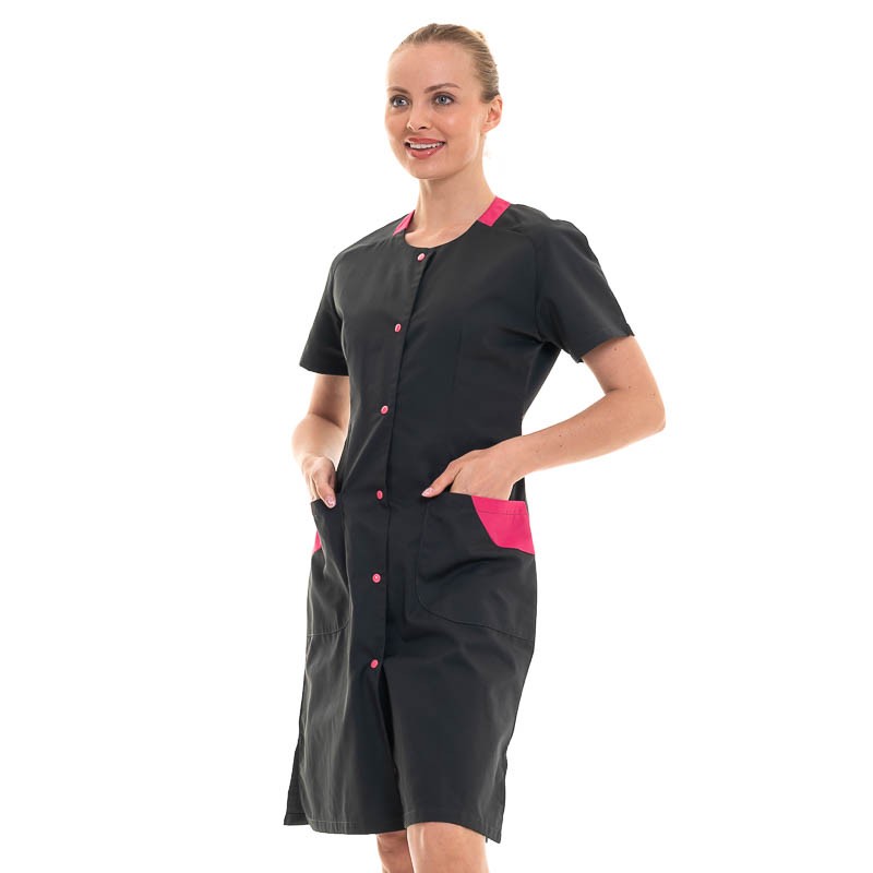 Women's Short-Sleeved Work Blouse in Charcoal and Raspberry