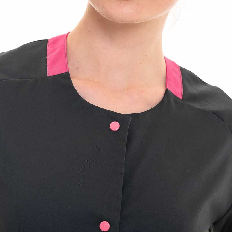 Women's Short-Sleeved Work Blouse in Charcoal and Raspberry