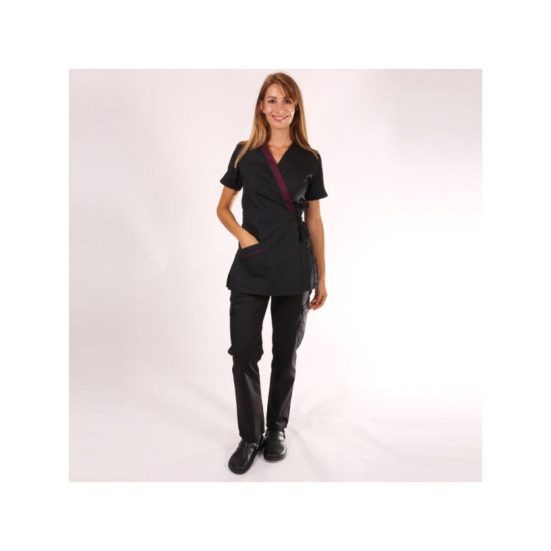 Women's Black and Plum Beautician Blouse