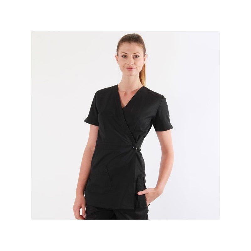 Women's Short Cut Beautician Blouse with Crossover Closure