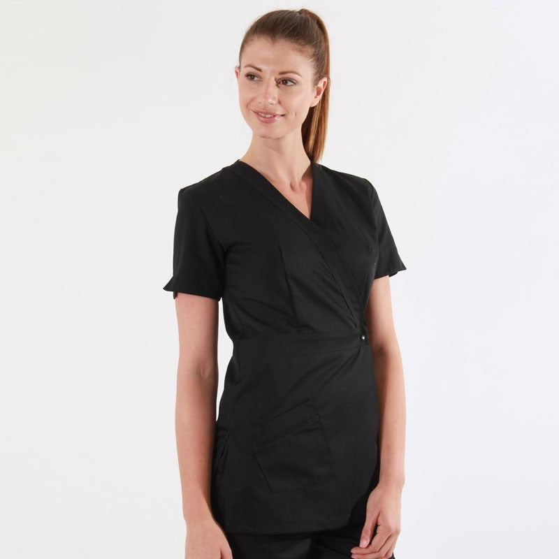 Women's Short Cut Beautician Blouse with Crossover Closure