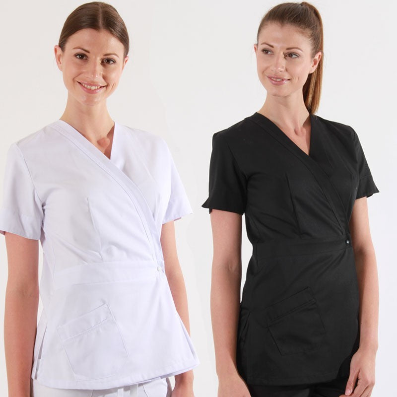 Women's Short Cut Beautician Blouse with Crossover Closure