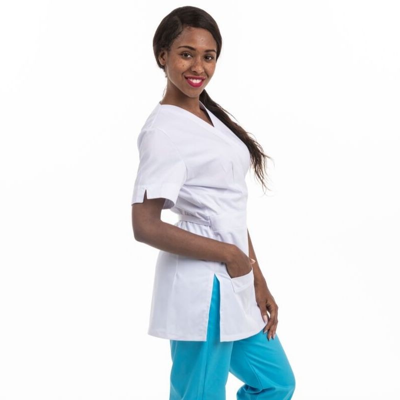  Long White Wrap-Over Beautician Blouse