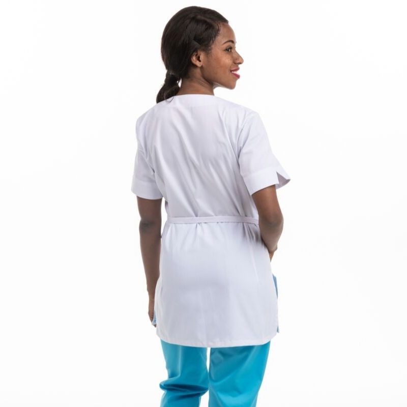  Long White Wrap-Over Beautician Blouse