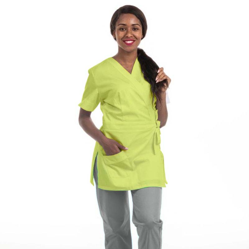 Long Anise Wrap-Over Beautician Blouse Washable at 60°