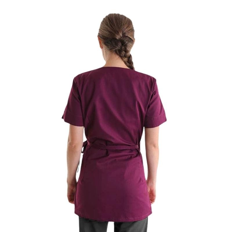Long Plum Wrap Beautician Blouse Washable 