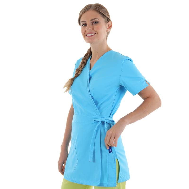 Long Turquoise Wrap-Over Beautician Blouse