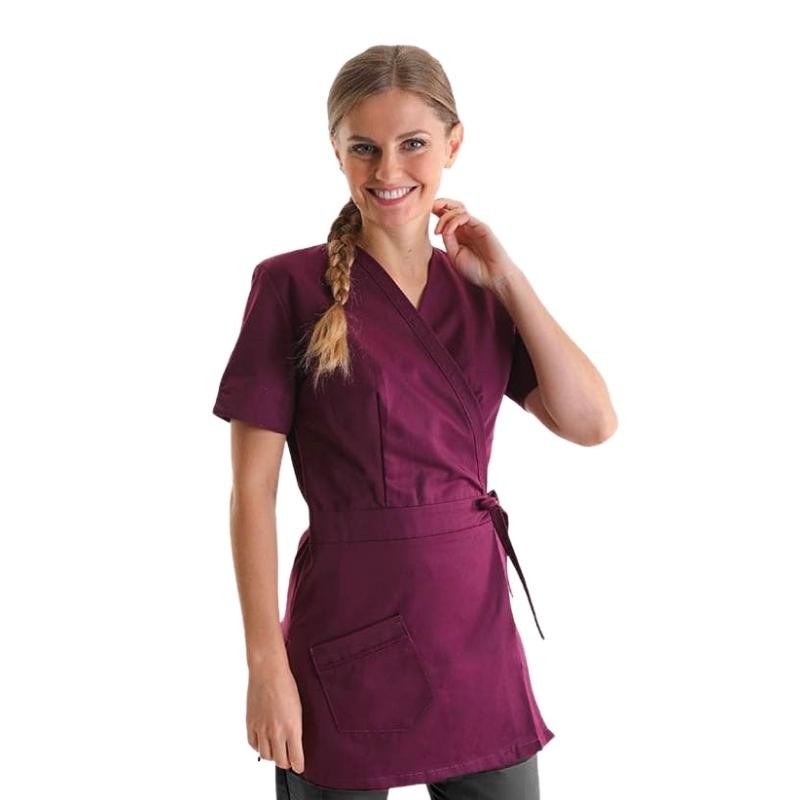 Long Plum Wrap Beautician Blouse Washable 