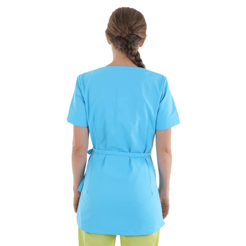 Long Turquoise Wrap-Over Beautician Blouse