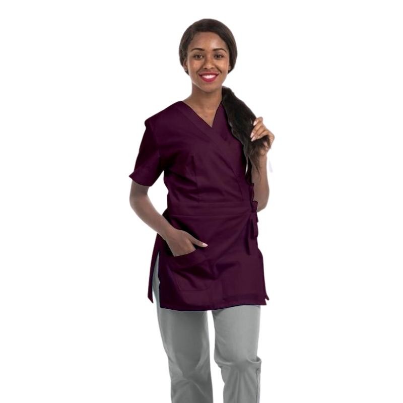 Long Plum Wrap Beautician Blouse Washable 