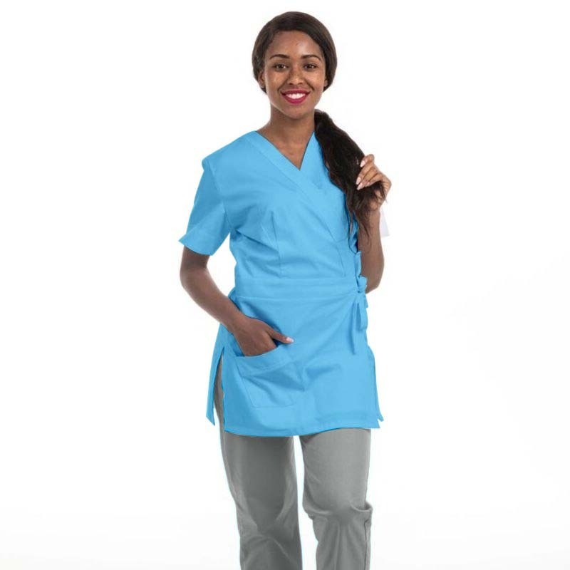 Long Turquoise Wrap-Over Beautician Blouse