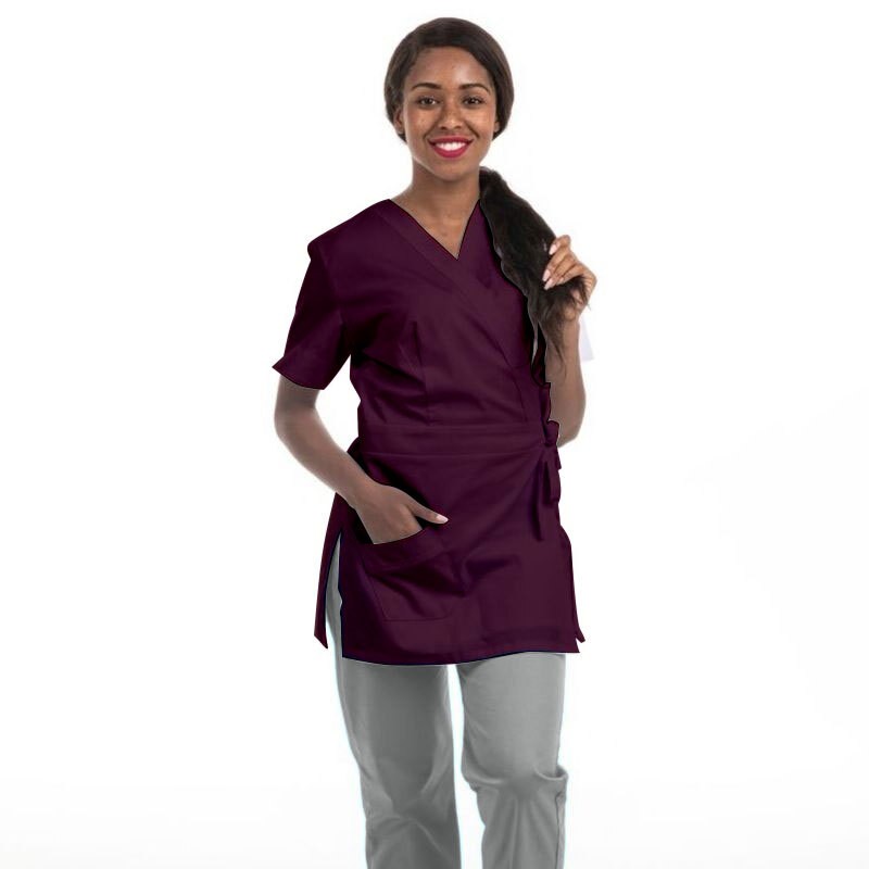 Long Turquoise Wrap-Over Beautician Blouse