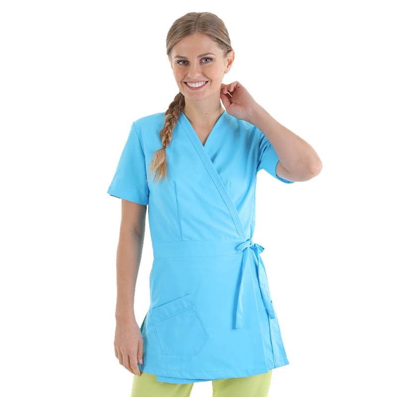 Long Turquoise Wrap-Over Beautician Blouse