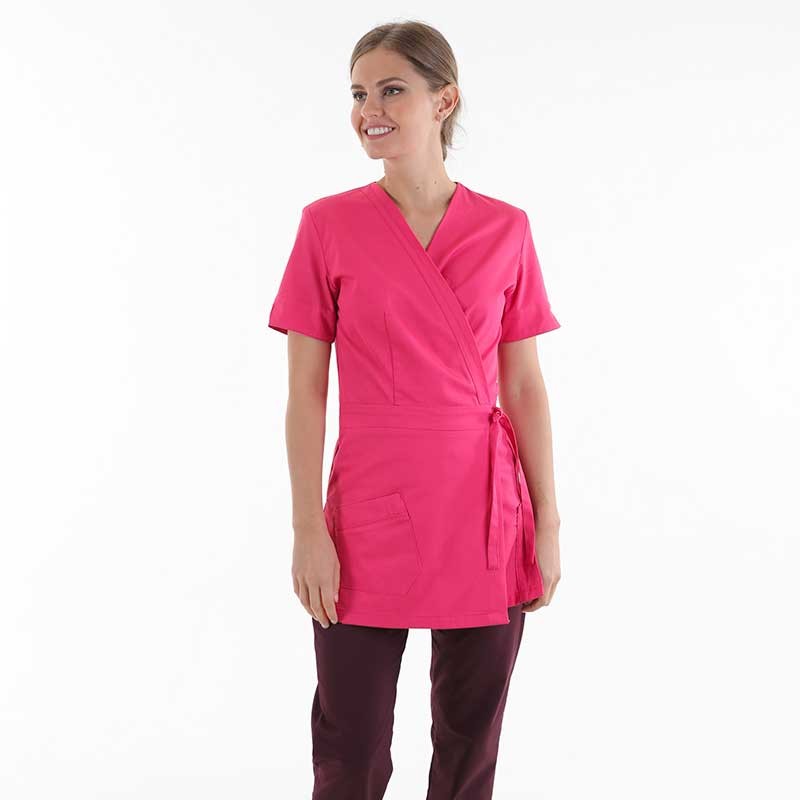 Long Wrap-around Beautician Blouse in Pink, Washable at 60° 