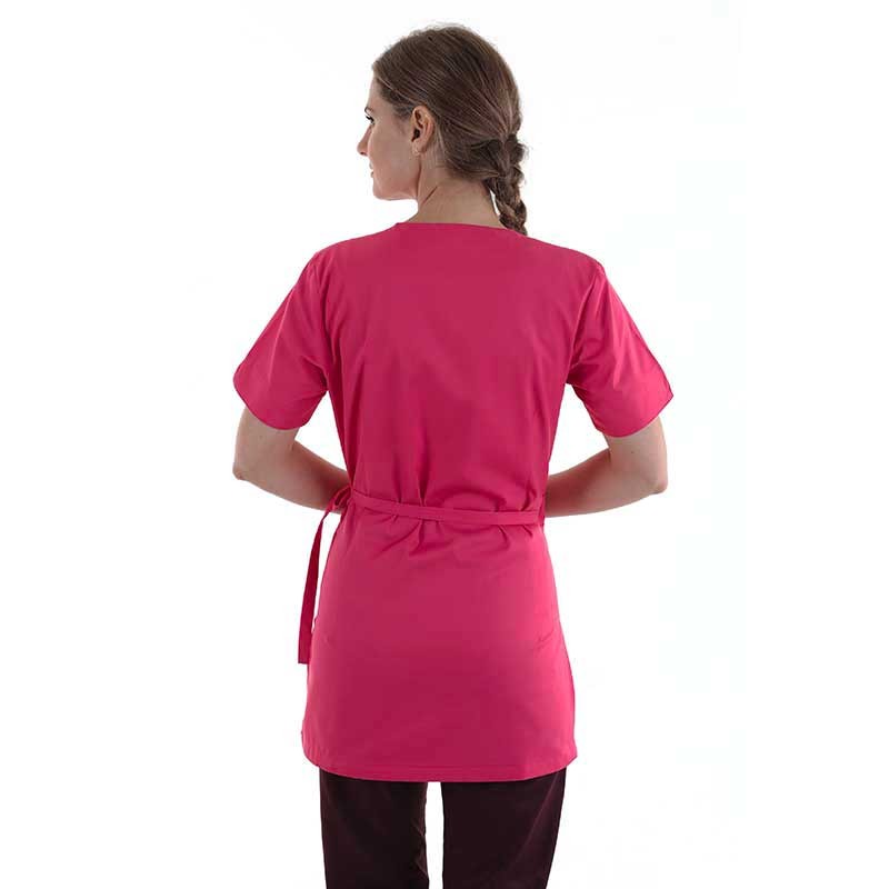 Long Wrap-around Beautician Blouse in Pink, Washable at 60° 