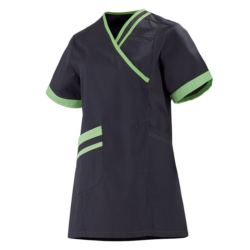 Women's Charcoal Gray and Orange Medical Blouse Short Sleeves