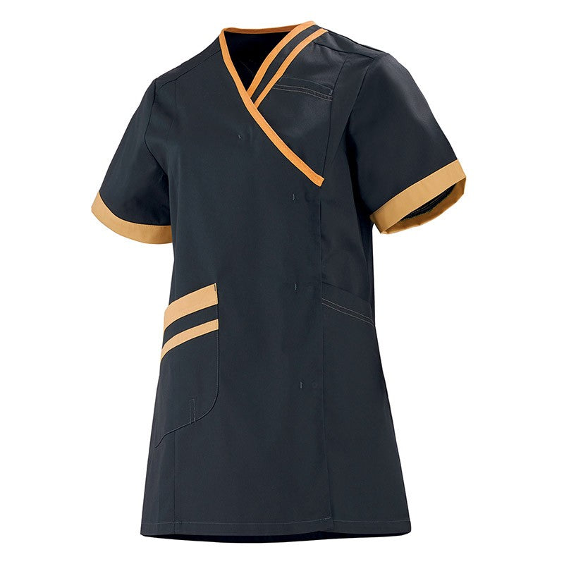 Women's Charcoal Gray and Orange Medical Blouse Short Sleeves