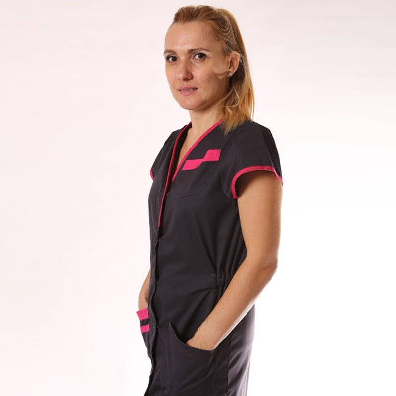 Women's Short Sleeve Medical Blouse Lilee Charcoal Grey and Pink