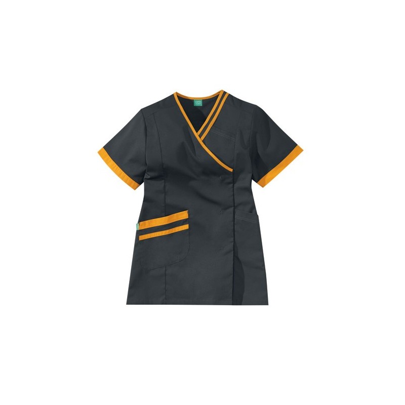 Women's Short Sleeve Medical Blouse Lilee Charcoal Grey and Pink