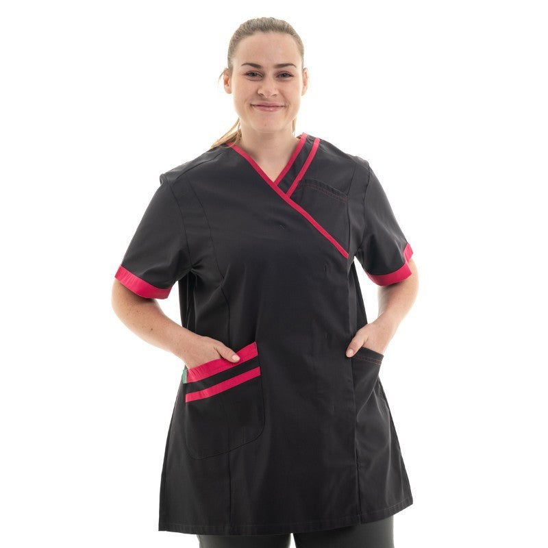 Women's Short Sleeve Medical Blouse Lilee Charcoal Grey and Pink