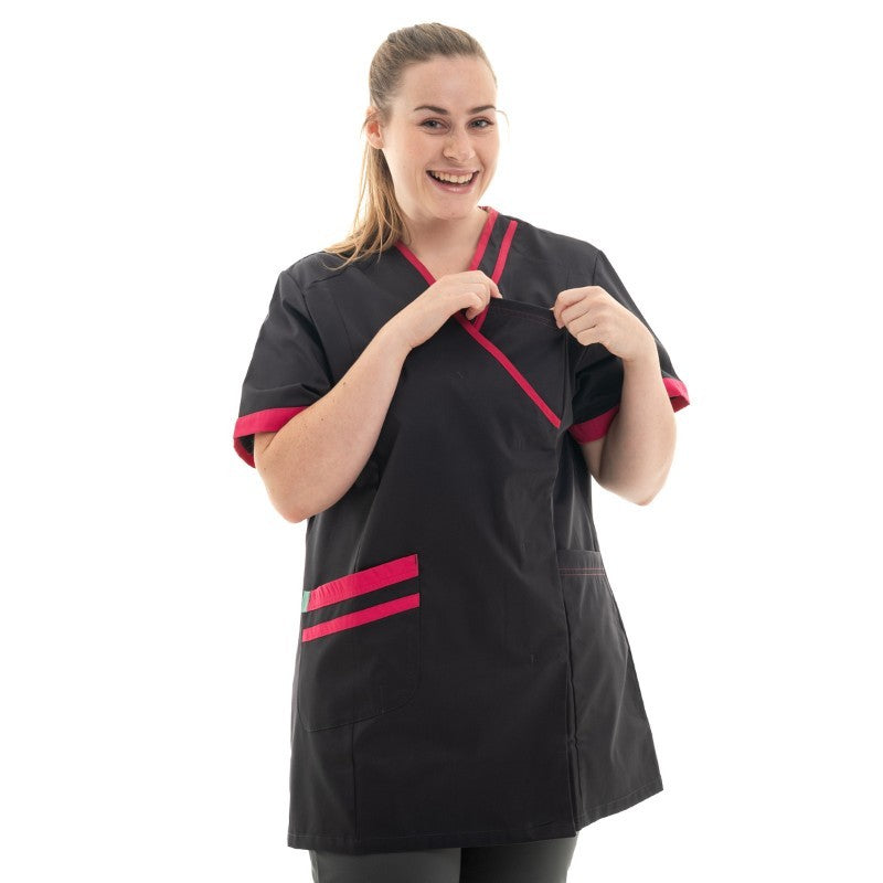 Women's Short Sleeve Medical Blouse Lilee Charcoal Grey and Pink