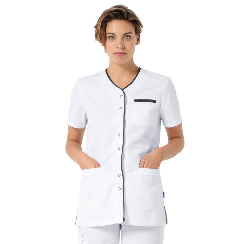 Women&#39;s White Medical Blouse with Anthracite Trim - CLINIC DRESS
