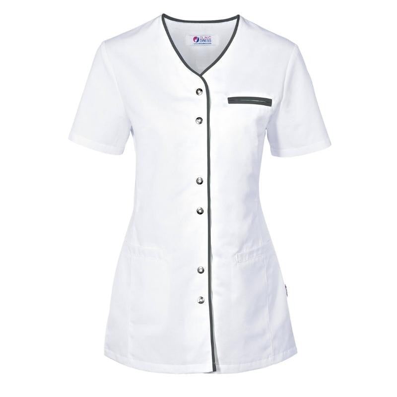 Women's White Medical Blouse with Anthracite Trim - CLINIC DRESS