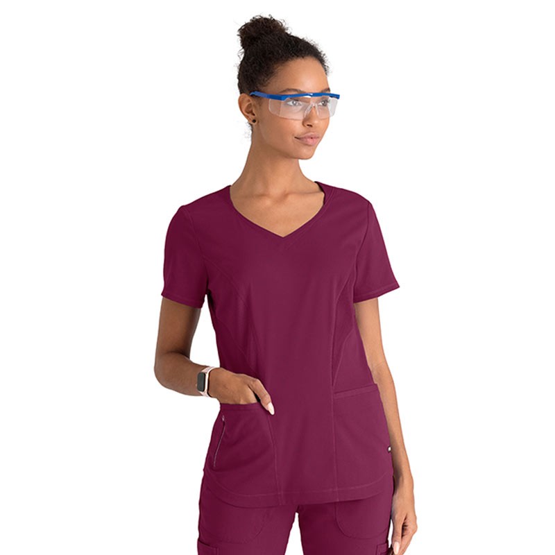 Women's Medical Tunic Short Sleeves Sport Collar Wine - GREY'S ANATOMY by BARCO