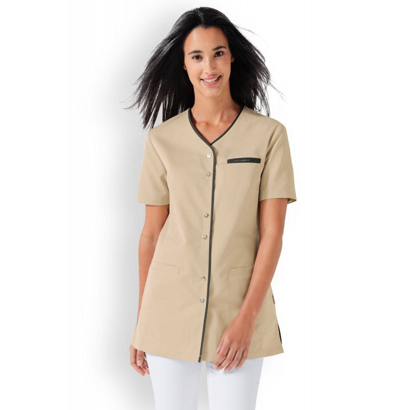 Women's Beige Medical and Aesthetic Blouse with Gray Trim