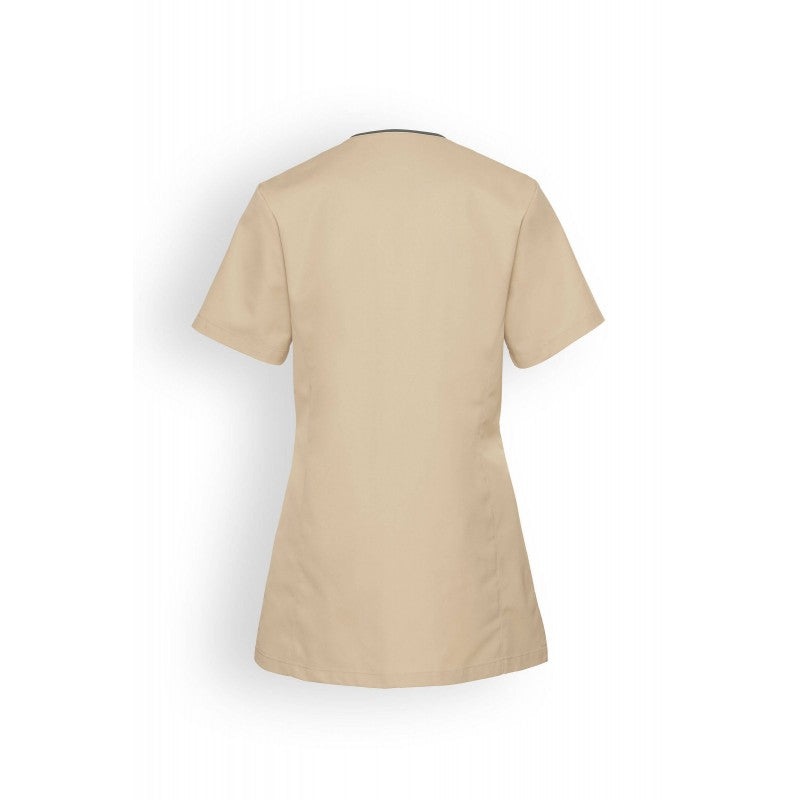 Women's Beige Medical and Aesthetic Blouse with Gray Trim
