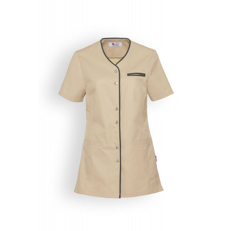 Women's Beige Medical and Aesthetic Blouse with Gray Trim